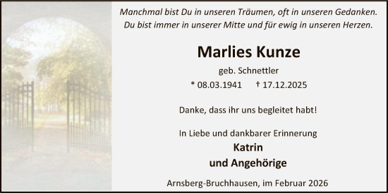 Traueranzeige von Marlies Kunze von HASK