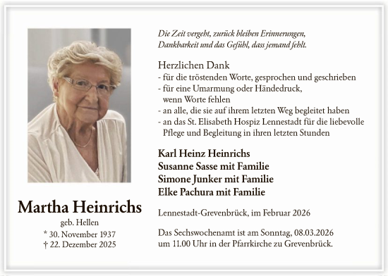 Traueranzeige von Martha Heinrichs von HASK
