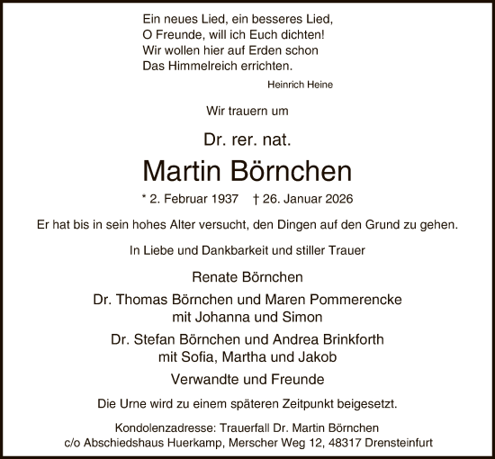 Traueranzeige von Martin Börnchen von HAWA