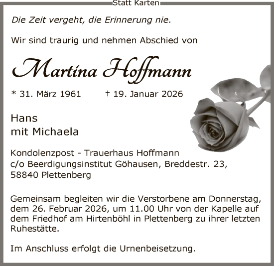Traueranzeige von Martina Hoffmann von HALN