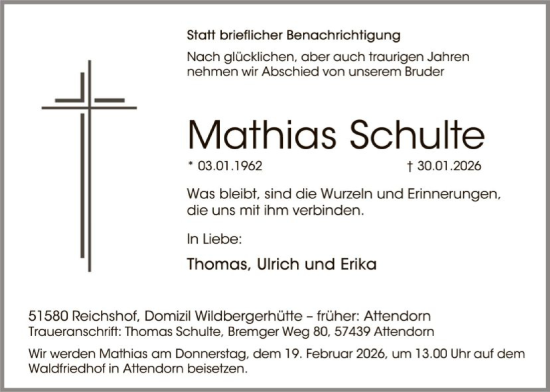 Traueranzeige von Mathias Schulte von HASK