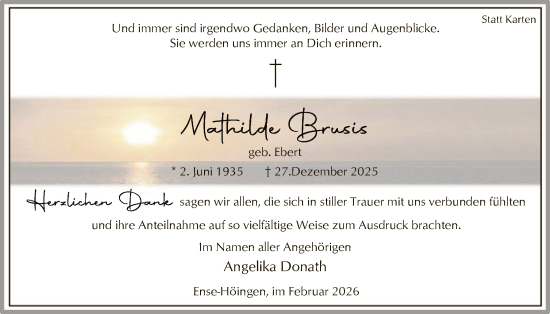 Traueranzeige von Mathilde Brusis von HASO