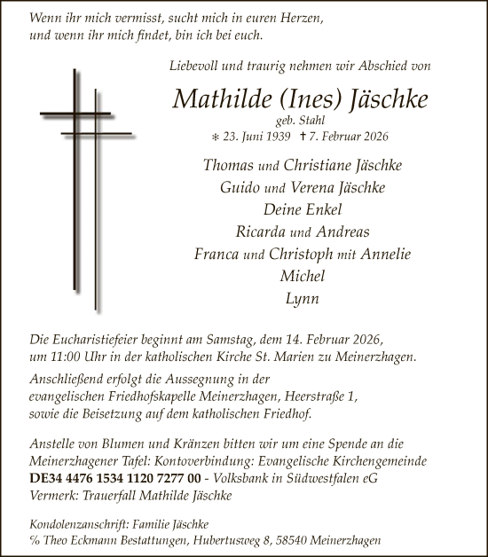 Traueranzeige von Mathilde Jäschke von HALN
