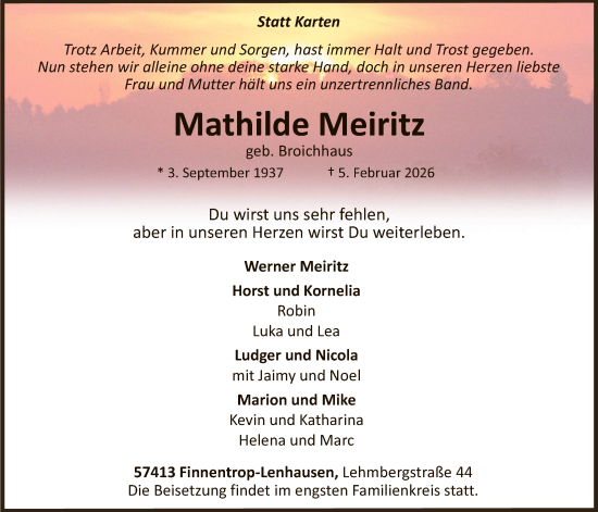 Traueranzeige von Mathilde Meiritz von HASK