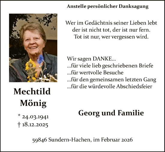 Traueranzeige von Mechtild Mönig von HASK
