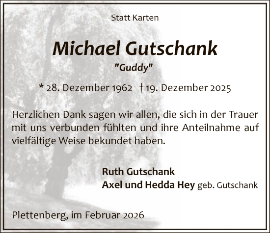 Traueranzeige von Michael Gutschank von HALN