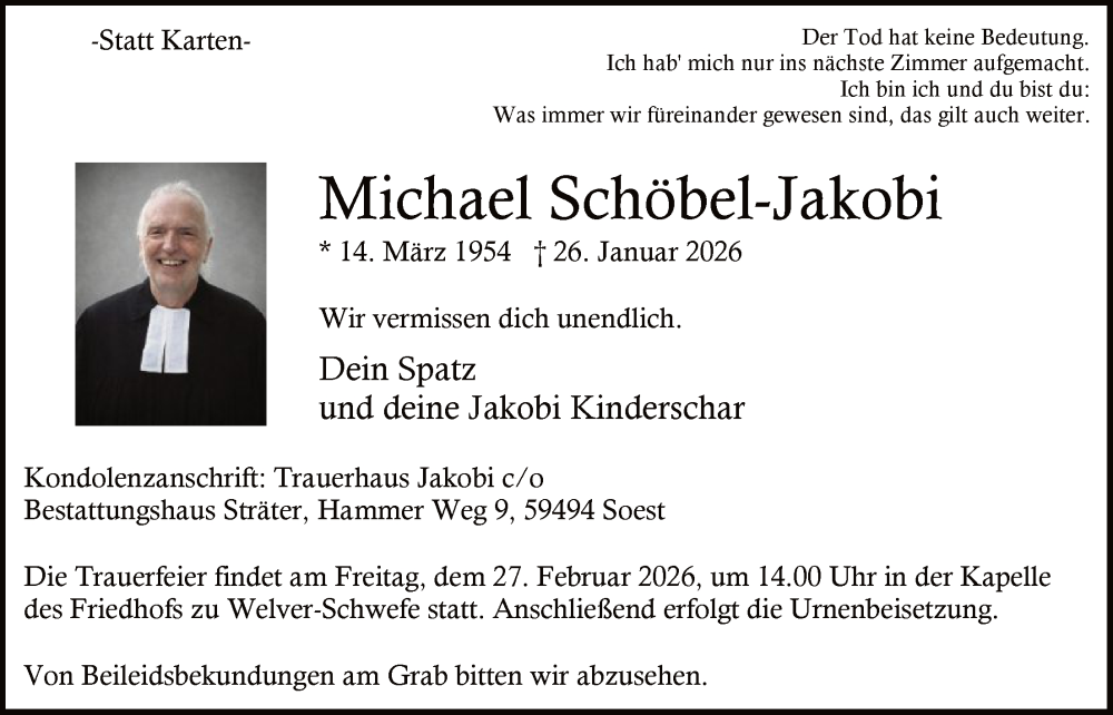 Traueranzeige für Michael Schöbel-Jakobi vom 07.02.2026 aus HASO