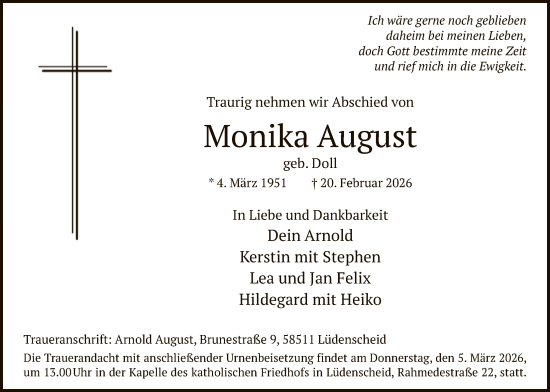 Traueranzeige von Monika August von HALN