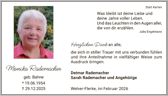 Traueranzeige von Monika Rademacher von HASO