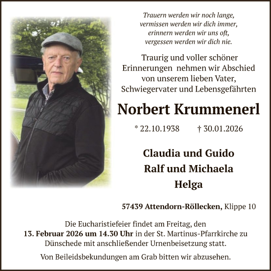 Traueranzeige von Norbert Krummenerl von HASK