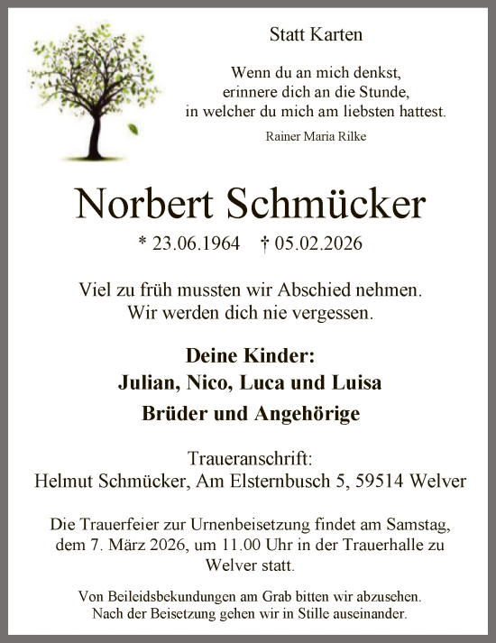 Traueranzeige von Norbert Schmücker von HASO