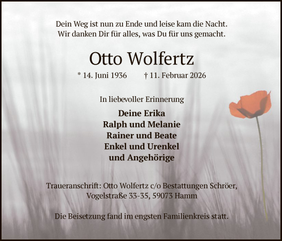 Traueranzeige von Otto Wolfertz von HAWA