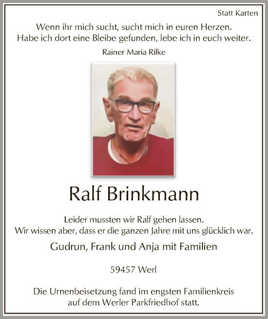 Traueranzeige von Ralf Brinkmann von HASO