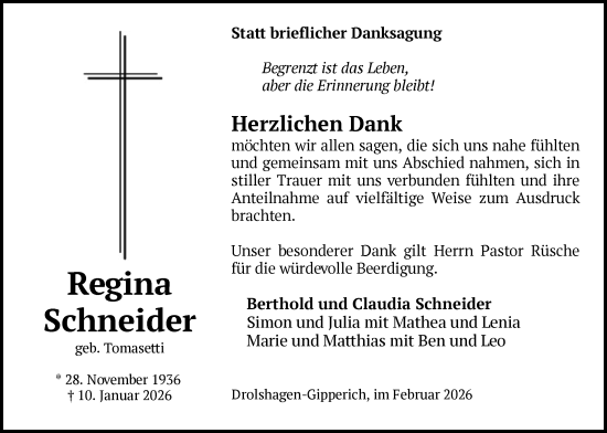 Traueranzeige von Regina Schneider von HASK