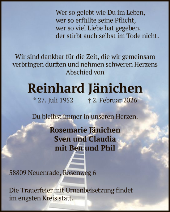 Traueranzeige von Reinhard Jänichen von HALN