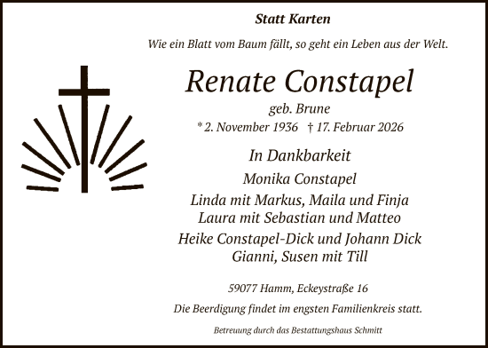 Traueranzeige von Renate Constapel von HAWA