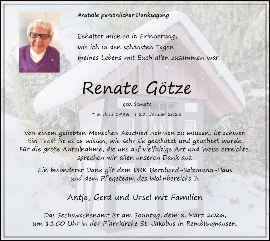 Traueranzeige von Renate Götze von HASK