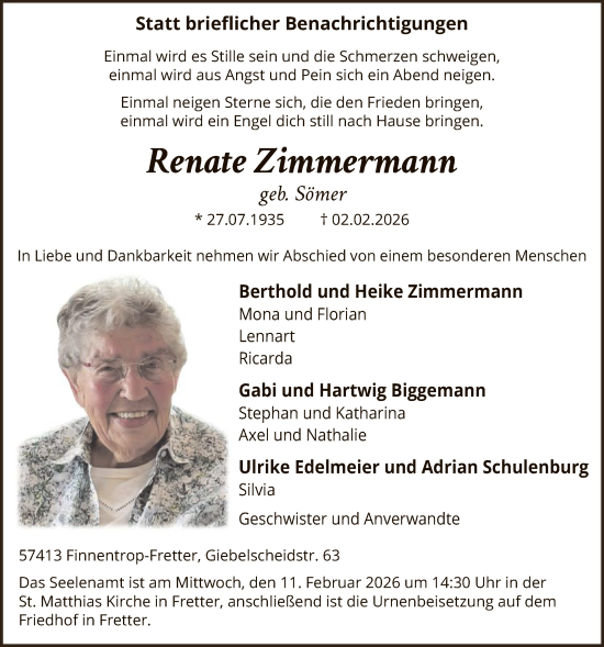 Traueranzeige von Renate Zimmermann von HASK