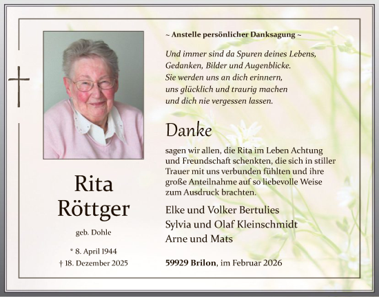 Traueranzeige von Rita Röttger von HASK