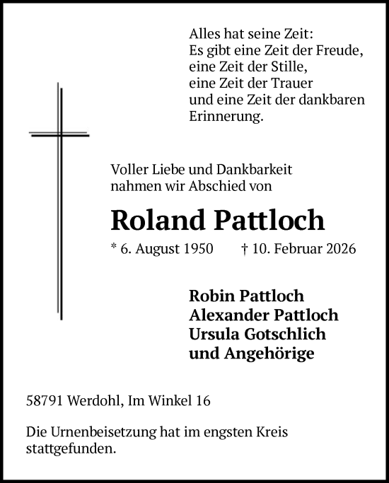 Traueranzeige von Roland Pattloch von HALN