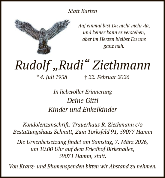 Traueranzeige von Rudolf Ziethmann von HAWA