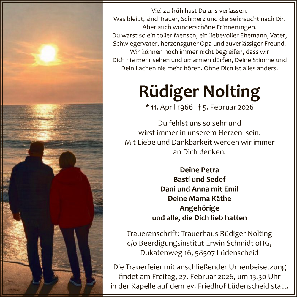  Traueranzeige für Rüdiger Nolting vom 14.02.2026 aus HALN