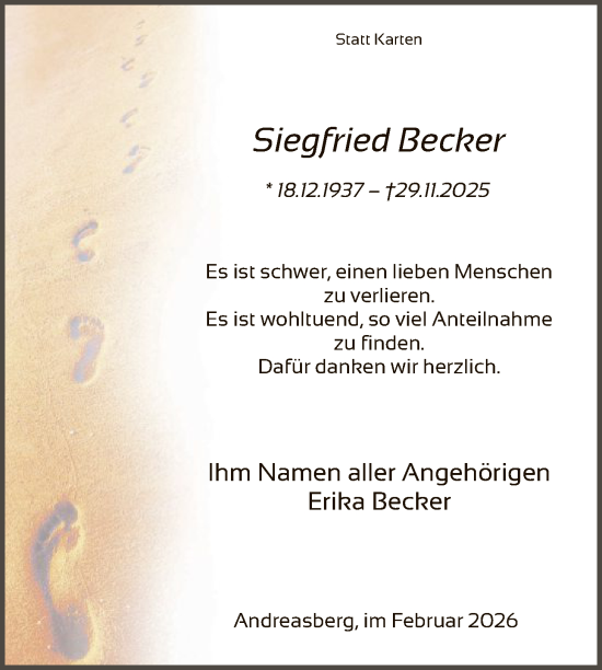 Traueranzeige von Siegfried Becker von HASK