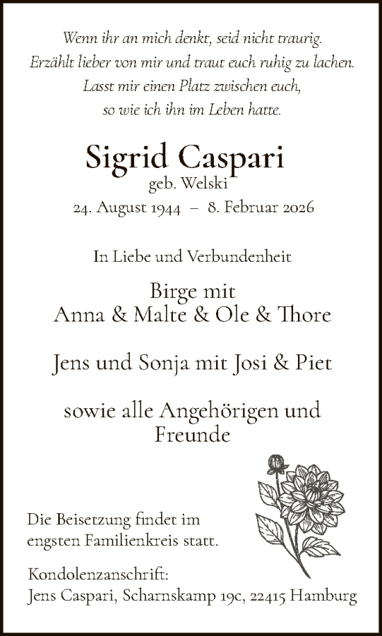 Traueranzeige von Sigrid Caspari von HALN