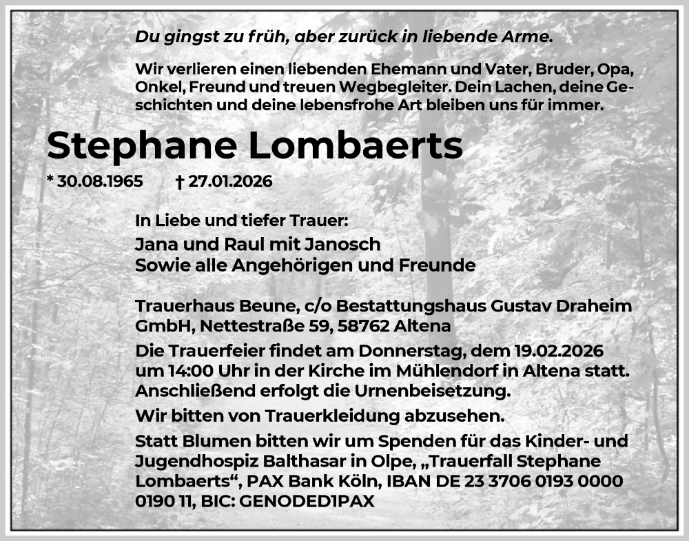  Traueranzeige für Stephane Lombaerts vom 14.02.2026 aus HALN