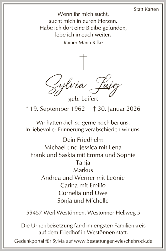 Traueranzeige von Sylvia Luig von HASO