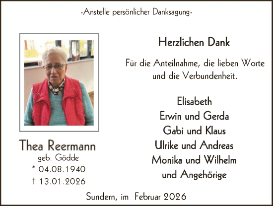 Traueranzeige von Thea Reermann von HASK
