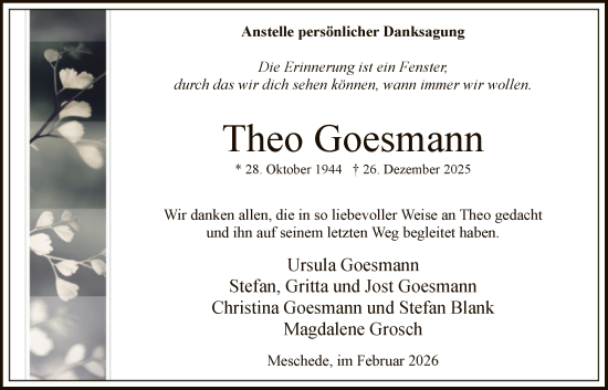 Traueranzeige von Theo Goesmann von HASK