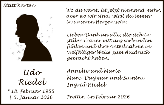 Traueranzeige von Udo Riedel von HASK