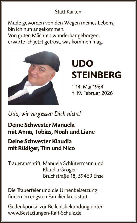 Traueranzeige von Udo Steinberg von HASOHASK