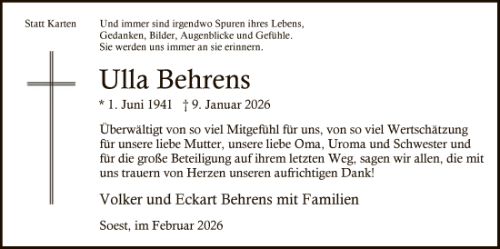 Traueranzeige von Ulla Behrens von HASO