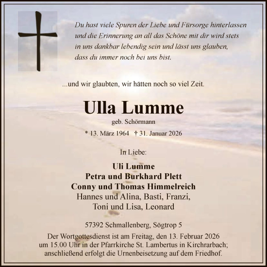 Traueranzeige von Ulla Lumme von HASK