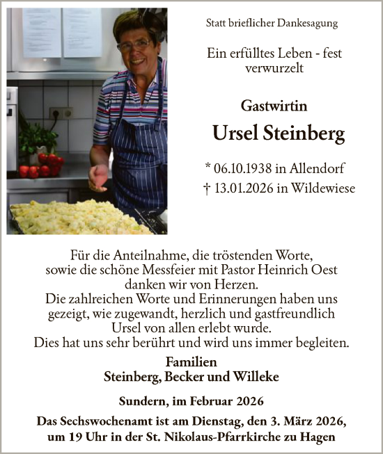 Traueranzeige von Ursel Steinberg von HASK