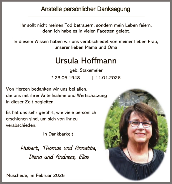 Traueranzeige von Ursula Hoffmann von HASK