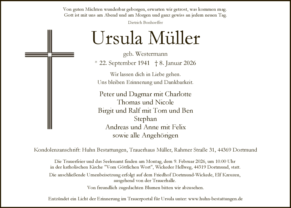  Traueranzeige für Ursula Müller vom 07.02.2026 aus HASK