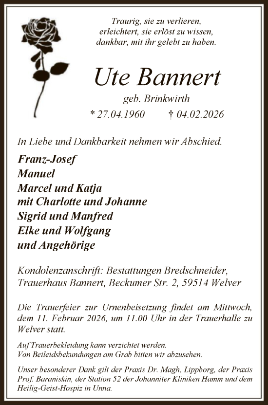 Traueranzeige von Ute Bannert von HASO
