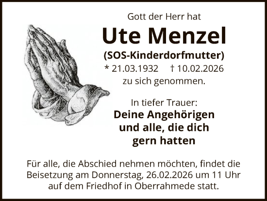 Traueranzeige von Ute Menzel von HALN