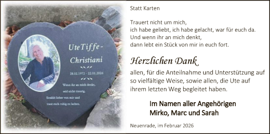 Traueranzeige von Ute Tiffe-Christiani von HALN