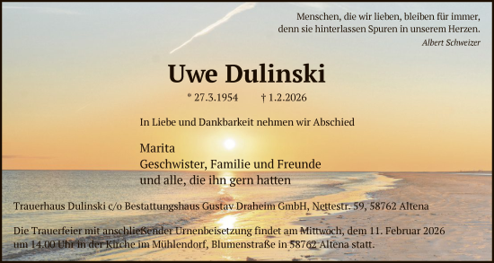 Traueranzeige von Uwe Dulinski von HALN