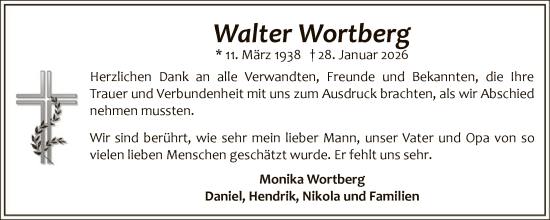 Traueranzeige von Walter Wortberg von HALN