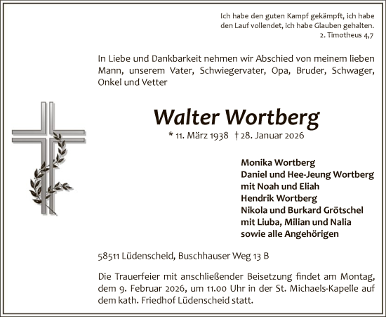 Traueranzeige von Walter Wortberg von HALN