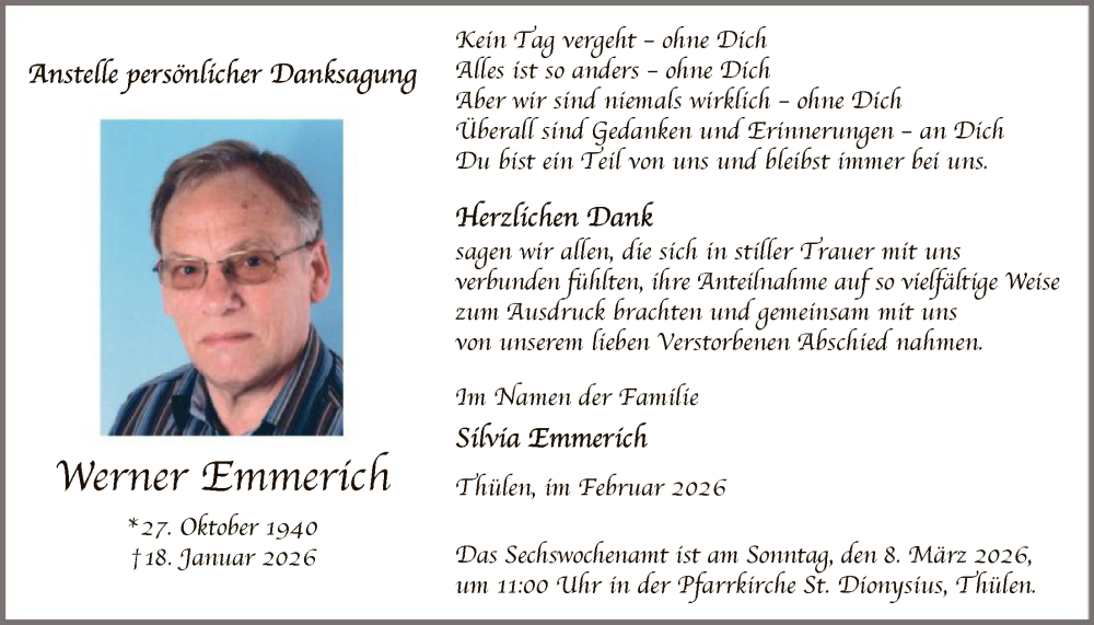  Traueranzeige für Werner Emmerich vom 28.02.2026 aus HASK