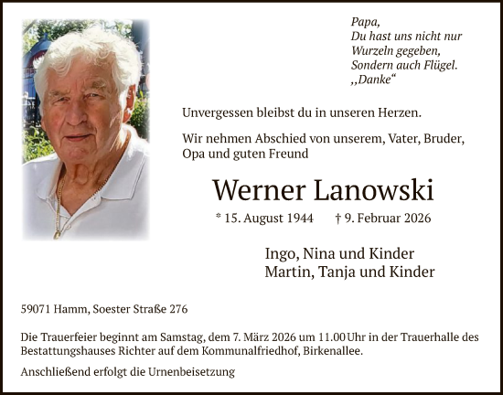 Traueranzeige von Werner Lanowski von HAWA