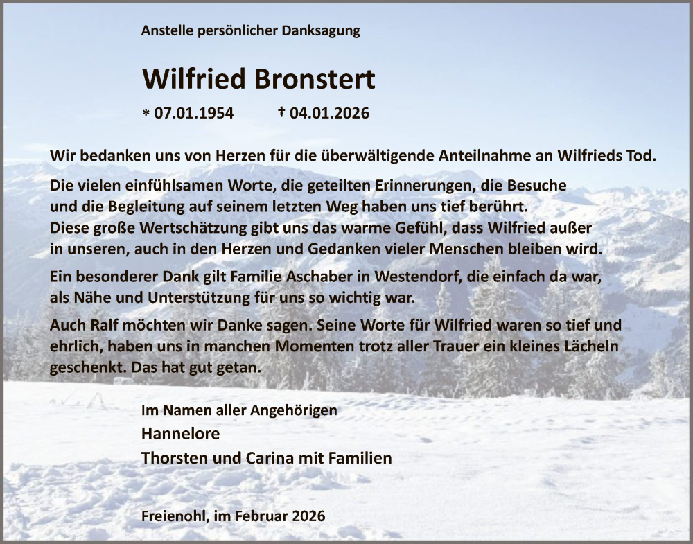  Traueranzeige für Wilfried Bronstert vom 28.02.2026 aus HASK