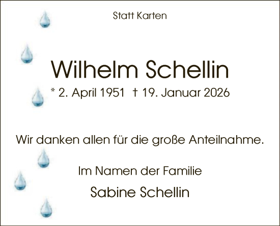 Traueranzeige von Wilhelm Schellin von HASO