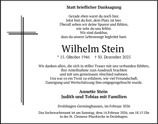 Traueranzeige von Wilhelm Stein von HASK